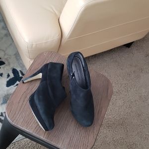 Black suede high heel bootie